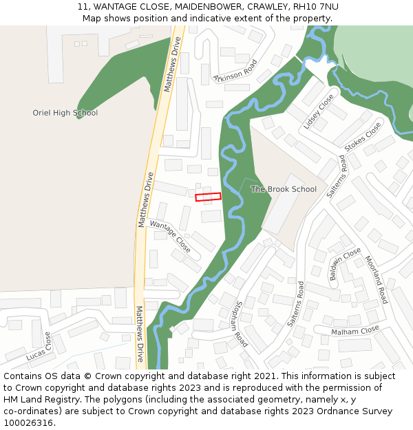 11, WANTAGE CLOSE, MAIDENBOWER, CRAWLEY, RH10 7NU: Location map and indicative extent of plot