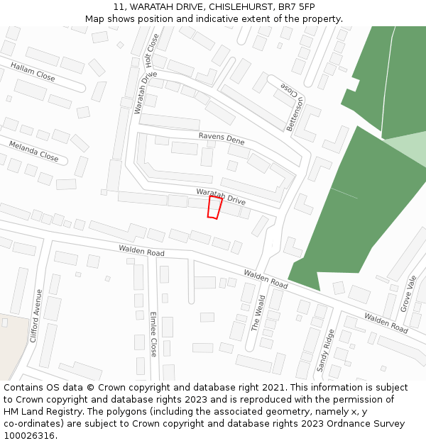 11, WARATAH DRIVE, CHISLEHURST, BR7 5FP: Location map and indicative extent of plot