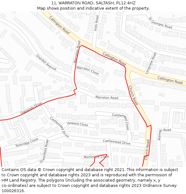 11, WARRATON ROAD, SALTASH, PL12 4HZ: Location map and indicative extent of plot