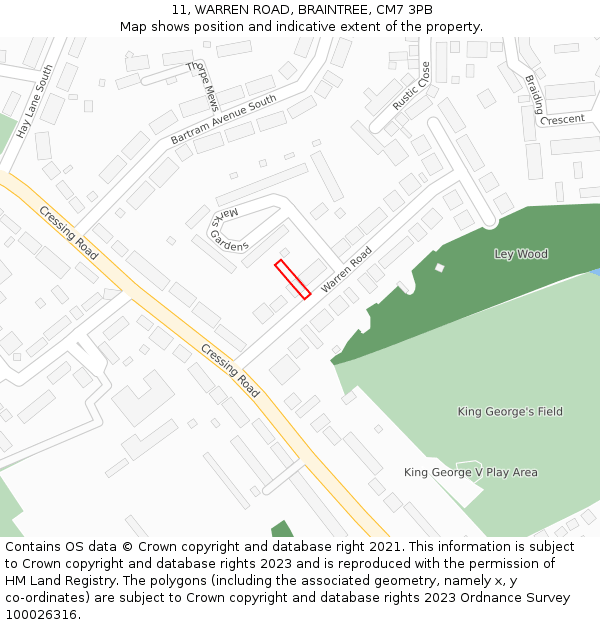 11, WARREN ROAD, BRAINTREE, CM7 3PB: Location map and indicative extent of plot