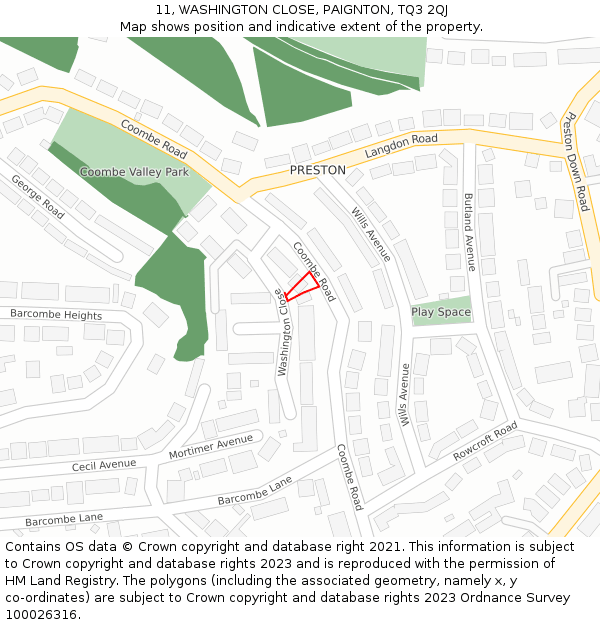 11, WASHINGTON CLOSE, PAIGNTON, TQ3 2QJ: Location map and indicative extent of plot