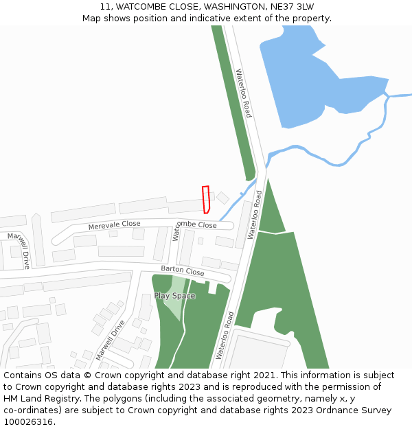 11, WATCOMBE CLOSE, WASHINGTON, NE37 3LW: Location map and indicative extent of plot