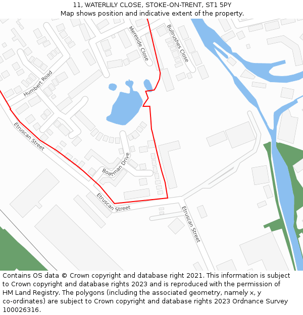 11, WATERLILY CLOSE, STOKE-ON-TRENT, ST1 5PY: Location map and indicative extent of plot
