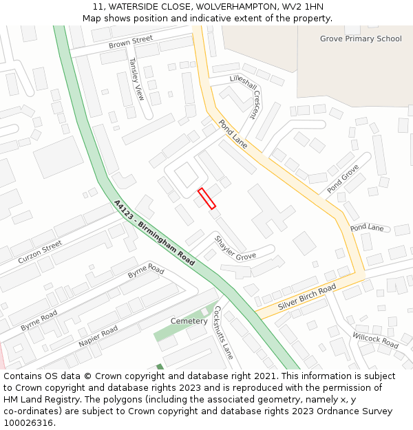 11, WATERSIDE CLOSE, WOLVERHAMPTON, WV2 1HN: Location map and indicative extent of plot