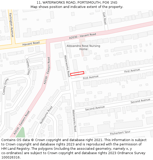 11, WATERWORKS ROAD, PORTSMOUTH, PO6 1NG: Location map and indicative extent of plot