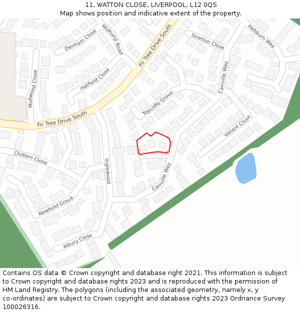 11, WATTON CLOSE, LIVERPOOL, L12 0QS: Location map and indicative extent of plot