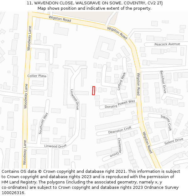 11, WAVENDON CLOSE, WALSGRAVE ON SOWE, COVENTRY, CV2 2TJ: Location map and indicative extent of plot