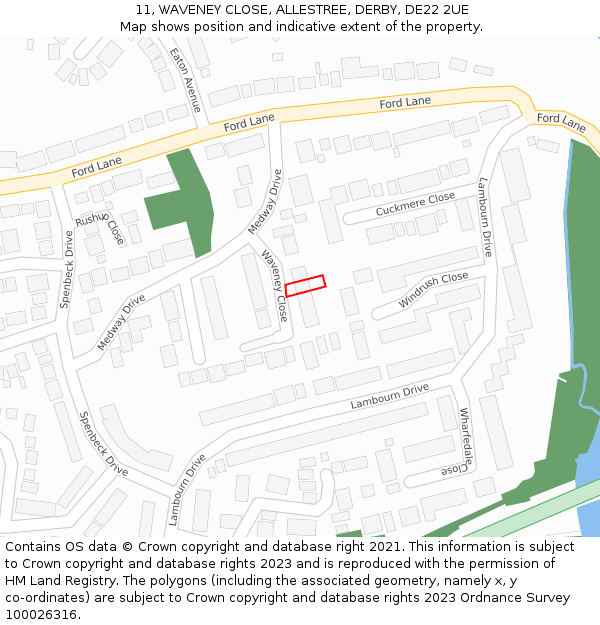 11, WAVENEY CLOSE, ALLESTREE, DERBY, DE22 2UE: Location map and indicative extent of plot
