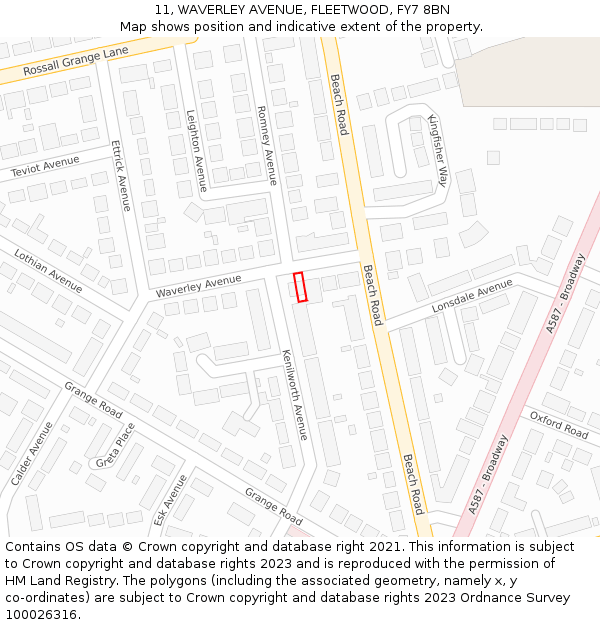 11, WAVERLEY AVENUE, FLEETWOOD, FY7 8BN: Location map and indicative extent of plot