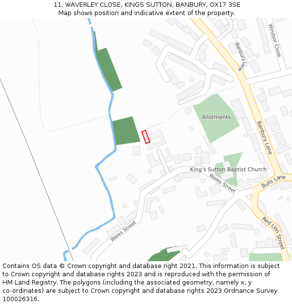 11, WAVERLEY CLOSE, KINGS SUTTON, BANBURY, OX17 3SE: Location map and indicative extent of plot