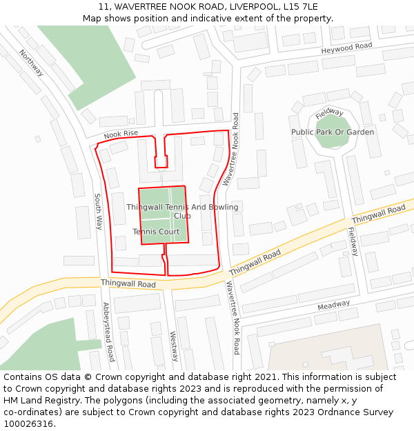 11, WAVERTREE NOOK ROAD, LIVERPOOL, L15 7LE: Location map and indicative extent of plot