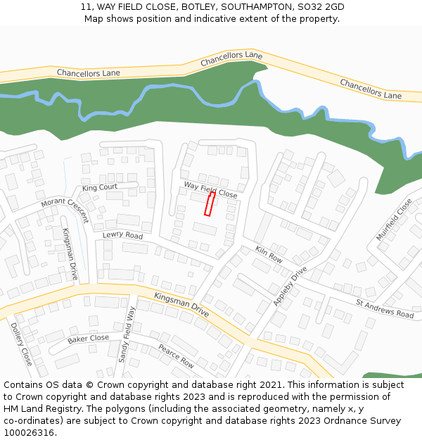 11, WAY FIELD CLOSE, BOTLEY, SOUTHAMPTON, SO32 2GD: Location map and indicative extent of plot