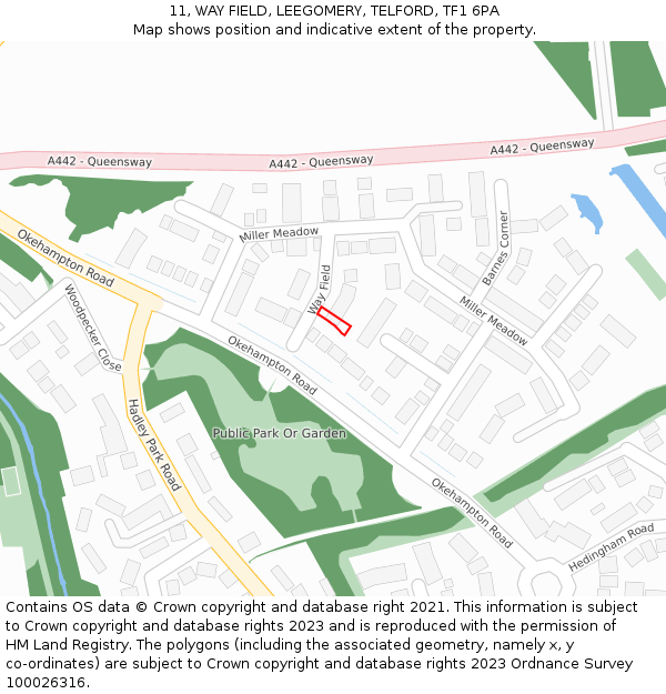 11, WAY FIELD, LEEGOMERY, TELFORD, TF1 6PA: Location map and indicative extent of plot