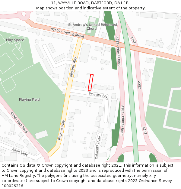 11, WAYVILLE ROAD, DARTFORD, DA1 1RL: Location map and indicative extent of plot