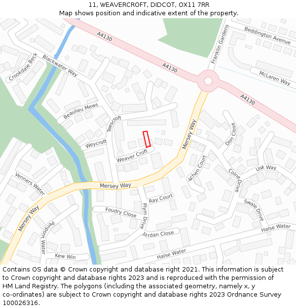 11, WEAVERCROFT, DIDCOT, OX11 7RR: Location map and indicative extent of plot