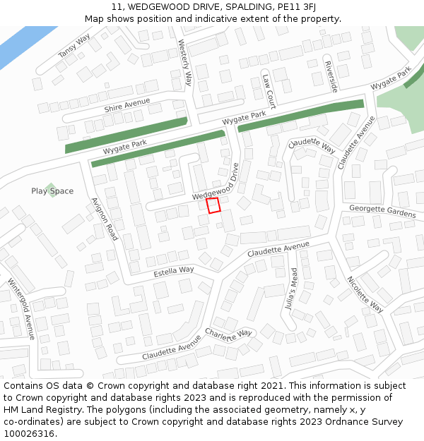 11, WEDGEWOOD DRIVE, SPALDING, PE11 3FJ: Location map and indicative extent of plot