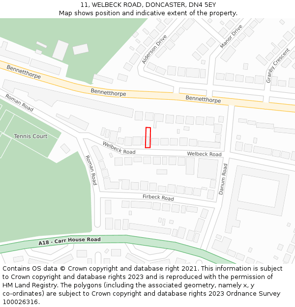 11, WELBECK ROAD, DONCASTER, DN4 5EY: Location map and indicative extent of plot