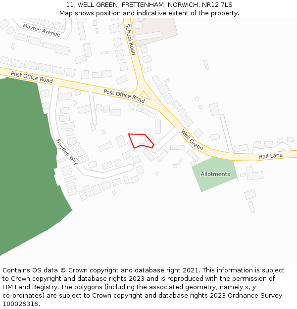 11, WELL GREEN, FRETTENHAM, NORWICH, NR12 7LS: Location map and indicative extent of plot