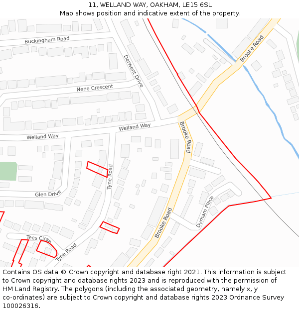 11, WELLAND WAY, OAKHAM, LE15 6SL: Location map and indicative extent of plot
