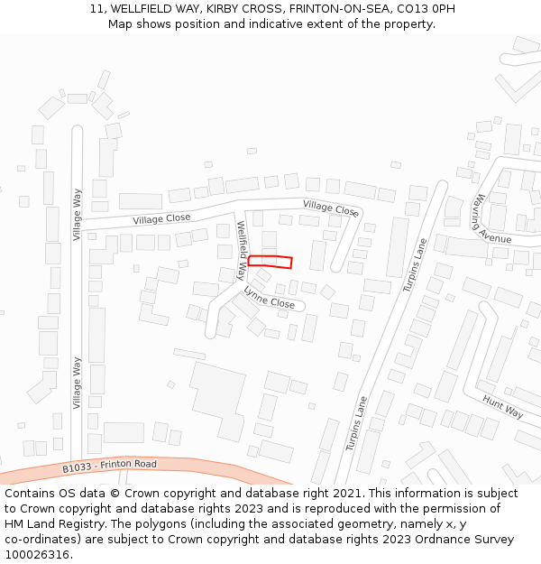 11, WELLFIELD WAY, KIRBY CROSS, FRINTON-ON-SEA, CO13 0PH: Location map and indicative extent of plot