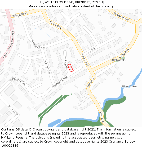 11, WELLFIELDS DRIVE, BRIDPORT, DT6 3HJ: Location map and indicative extent of plot