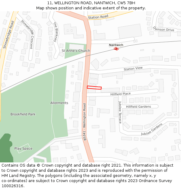 11, WELLINGTON ROAD, NANTWICH, CW5 7BH: Location map and indicative extent of plot