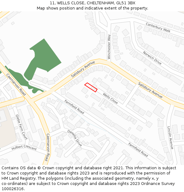 11, WELLS CLOSE, CHELTENHAM, GL51 3BX: Location map and indicative extent of plot