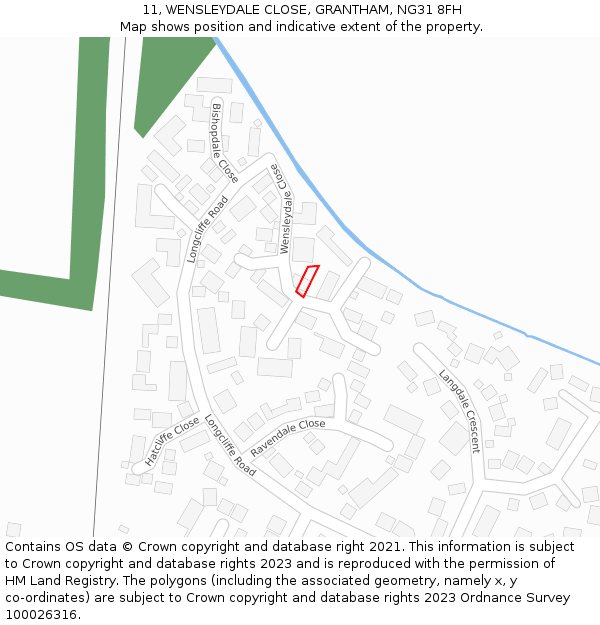 11, WENSLEYDALE CLOSE, GRANTHAM, NG31 8FH: Location map and indicative extent of plot