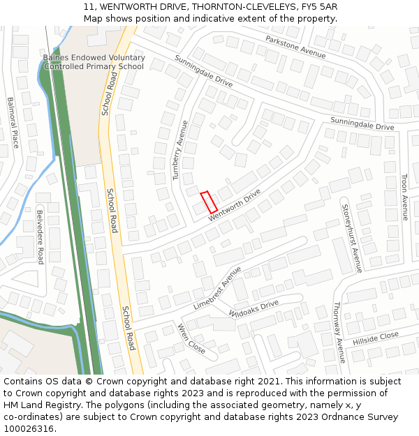 11, WENTWORTH DRIVE, THORNTON-CLEVELEYS, FY5 5AR: Location map and indicative extent of plot