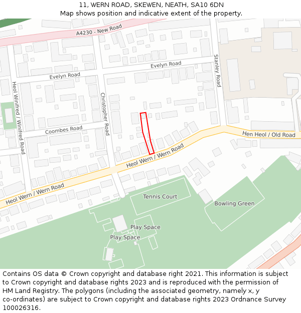 11, WERN ROAD, SKEWEN, NEATH, SA10 6DN: Location map and indicative extent of plot