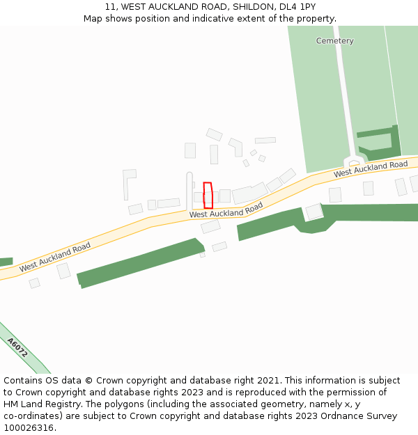 11, WEST AUCKLAND ROAD, SHILDON, DL4 1PY: Location map and indicative extent of plot