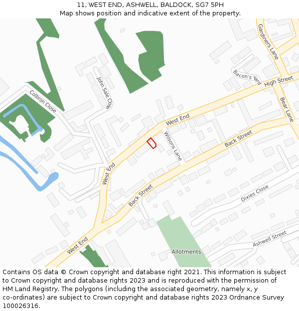 11, WEST END, ASHWELL, BALDOCK, SG7 5PH: Location map and indicative extent of plot