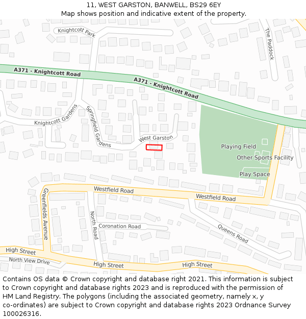 11, WEST GARSTON, BANWELL, BS29 6EY: Location map and indicative extent of plot