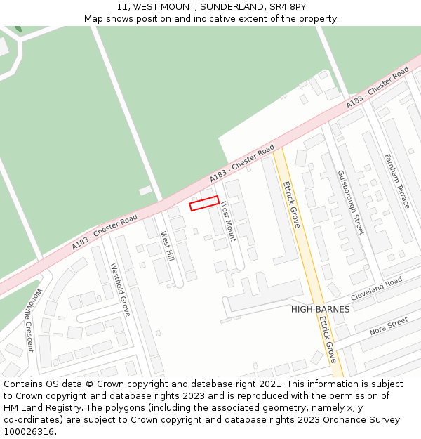 11, WEST MOUNT, SUNDERLAND, SR4 8PY: Location map and indicative extent of plot