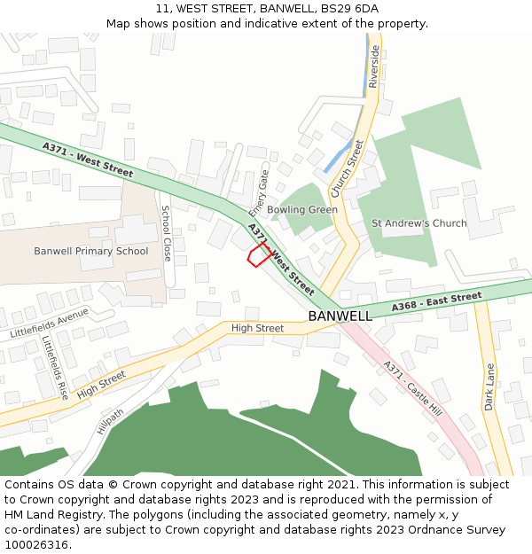 11, WEST STREET, BANWELL, BS29 6DA: Location map and indicative extent of plot