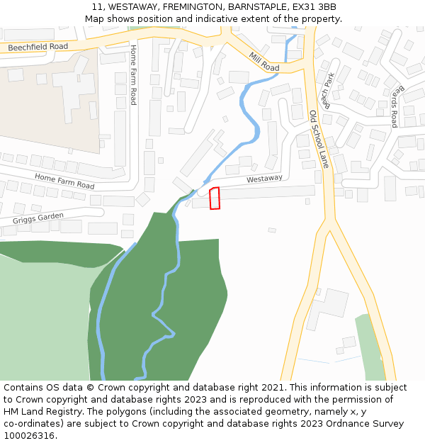 11, WESTAWAY, FREMINGTON, BARNSTAPLE, EX31 3BB: Location map and indicative extent of plot