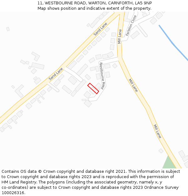 11, WESTBOURNE ROAD, WARTON, CARNFORTH, LA5 9NP: Location map and indicative extent of plot