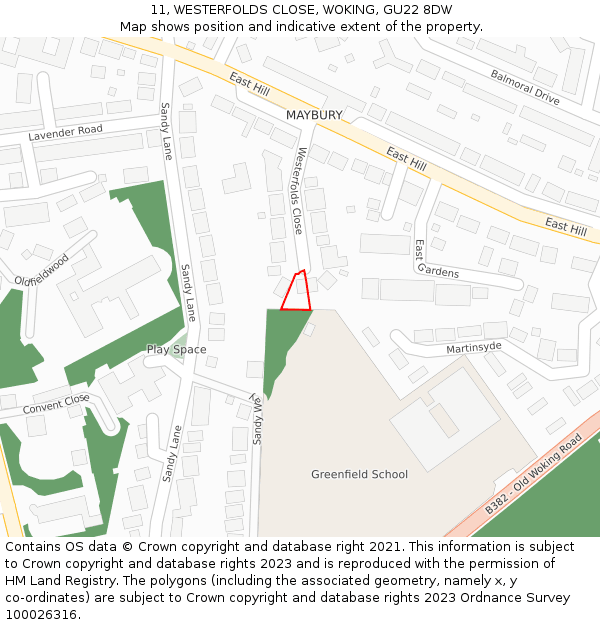 11, WESTERFOLDS CLOSE, WOKING, GU22 8DW: Location map and indicative extent of plot