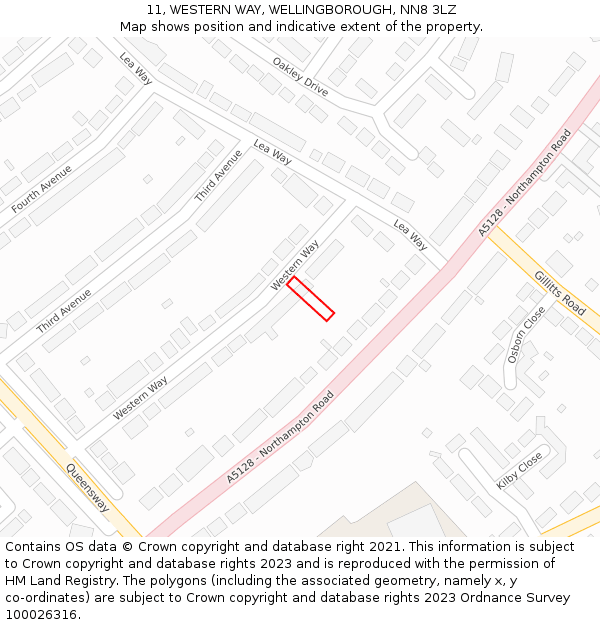 11, WESTERN WAY, WELLINGBOROUGH, NN8 3LZ: Location map and indicative extent of plot