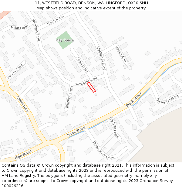 11, WESTFIELD ROAD, BENSON, WALLINGFORD, OX10 6NH: Location map and indicative extent of plot