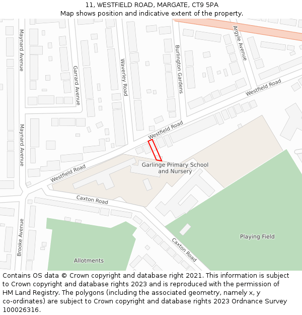 11, WESTFIELD ROAD, MARGATE, CT9 5PA: Location map and indicative extent of plot