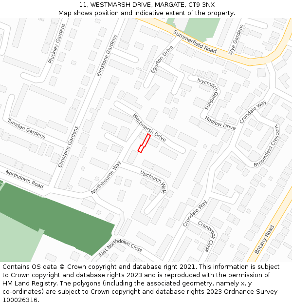 11, WESTMARSH DRIVE, MARGATE, CT9 3NX: Location map and indicative extent of plot