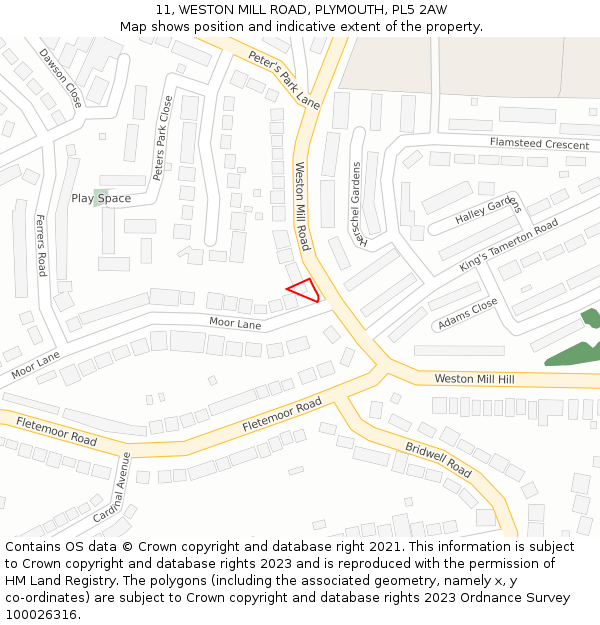 11, WESTON MILL ROAD, PLYMOUTH, PL5 2AW: Location map and indicative extent of plot