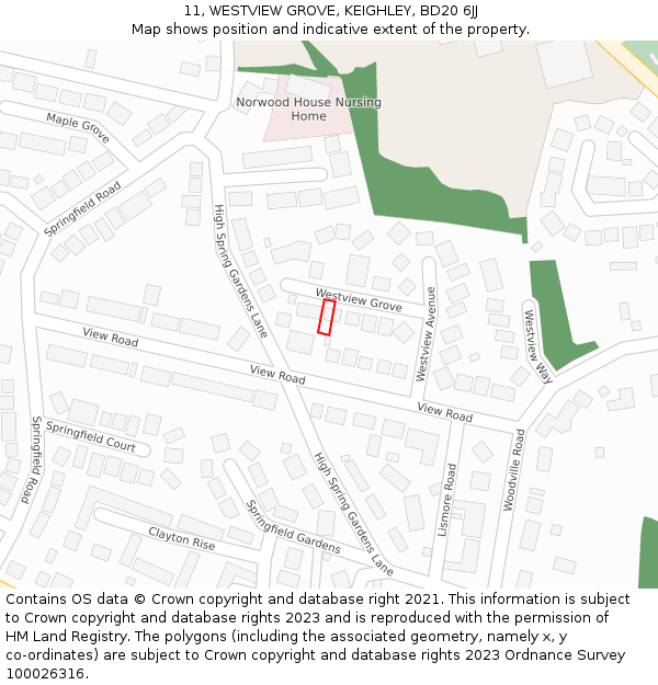 11, WESTVIEW GROVE, KEIGHLEY, BD20 6JJ: Location map and indicative extent of plot