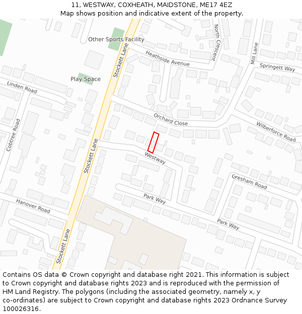 11, WESTWAY, COXHEATH, MAIDSTONE, ME17 4EZ: Location map and indicative extent of plot