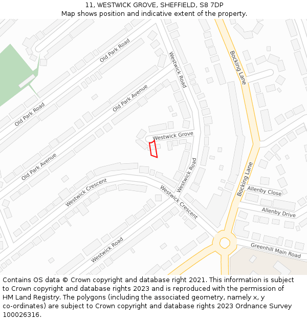 11, WESTWICK GROVE, SHEFFIELD, S8 7DP: Location map and indicative extent of plot