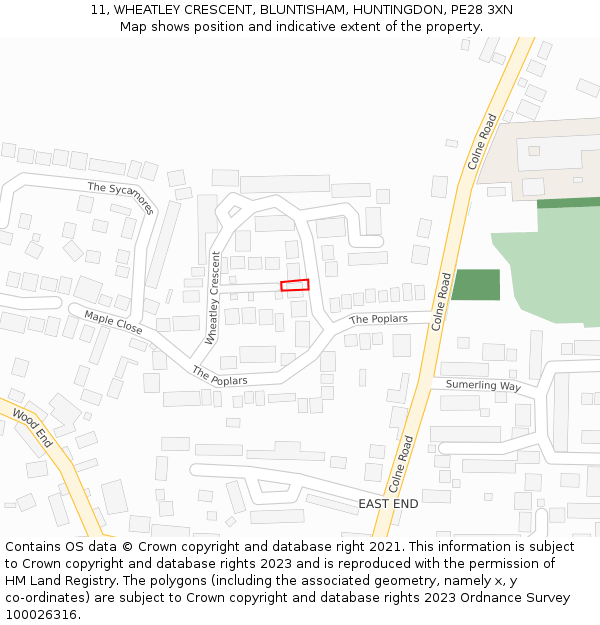 11, WHEATLEY CRESCENT, BLUNTISHAM, HUNTINGDON, PE28 3XN: Location map and indicative extent of plot