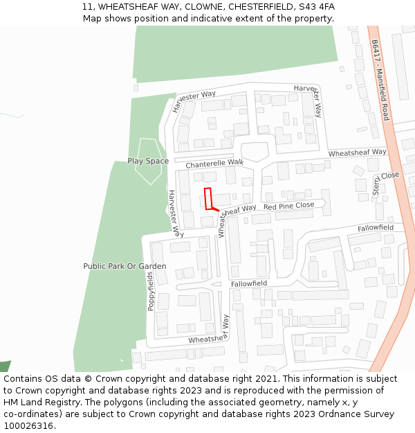 11, WHEATSHEAF WAY, CLOWNE, CHESTERFIELD, S43 4FA: Location map and indicative extent of plot