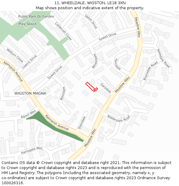 11, WHEELDALE, WIGSTON, LE18 3XN: Location map and indicative extent of plot