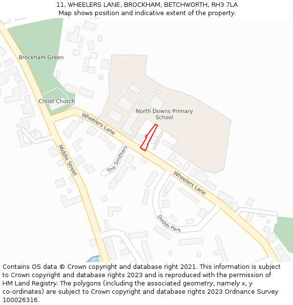 11, WHEELERS LANE, BROCKHAM, BETCHWORTH, RH3 7LA: Location map and indicative extent of plot